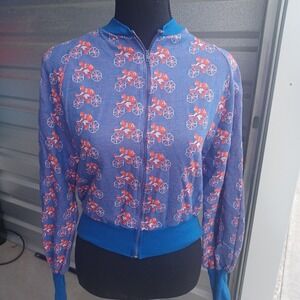 Lane Bryant Vtg 1970s Bicycle Jacquard Dolman Sleeve Zip Crop Jacket Medium